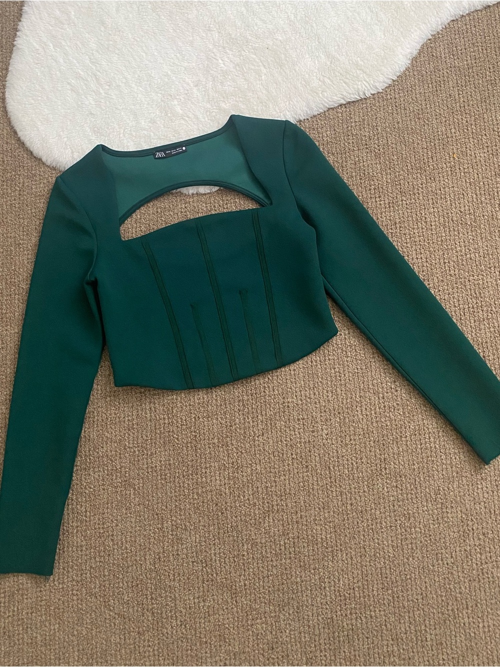 Zara Emerald Green Long Sleeve Cutout Crop Top